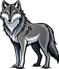Stylized cartoon wolf standing alert with sharp features and glowing eyes