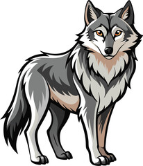 Stylized illustration of a grey wolf standing and looking forward © MDSajid