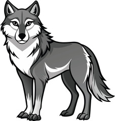 Stylized gray wolf standing proudly with sharp features and alert eyes