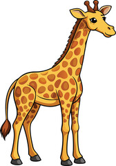 Obraz premium Cute cartoon giraffe standing profile view isolated on white background
