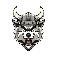 Wolf with Viking Helmet Mascot