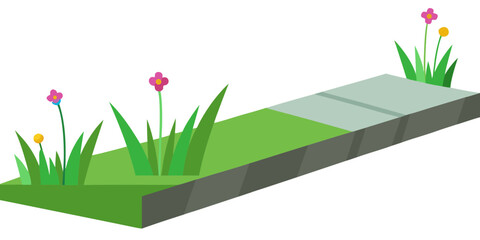 Obraz premium An isometric illustration of spring tulips in a green city garden, blending nature and architectural design
