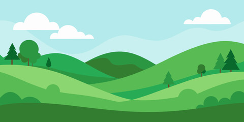 Fototapeta premium Green summer mountain landscape with blue sky and white clouds