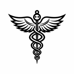 Caduceus Medical Symbol Icon, Minimalist Vector Emblem of Healing and Healthcare