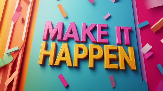 Motivational message encouraging action and positivity on a vibrant background with playful decorations