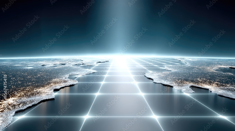 Poster global network grid: illuminated nodes and connections