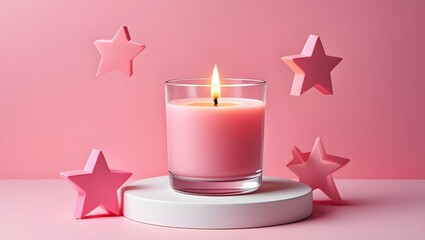 Pink candle aesthetic photography for home decor and relaxation with star decorations art