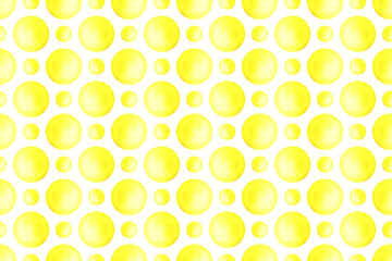 Seamless pattern with watercolor yellow circles. Abstract watercolor summer background.