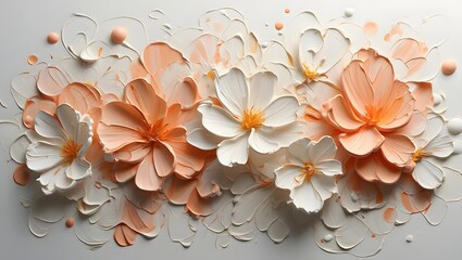 Abstract floral painting textured flower art peach white blossom canvas wall decor design