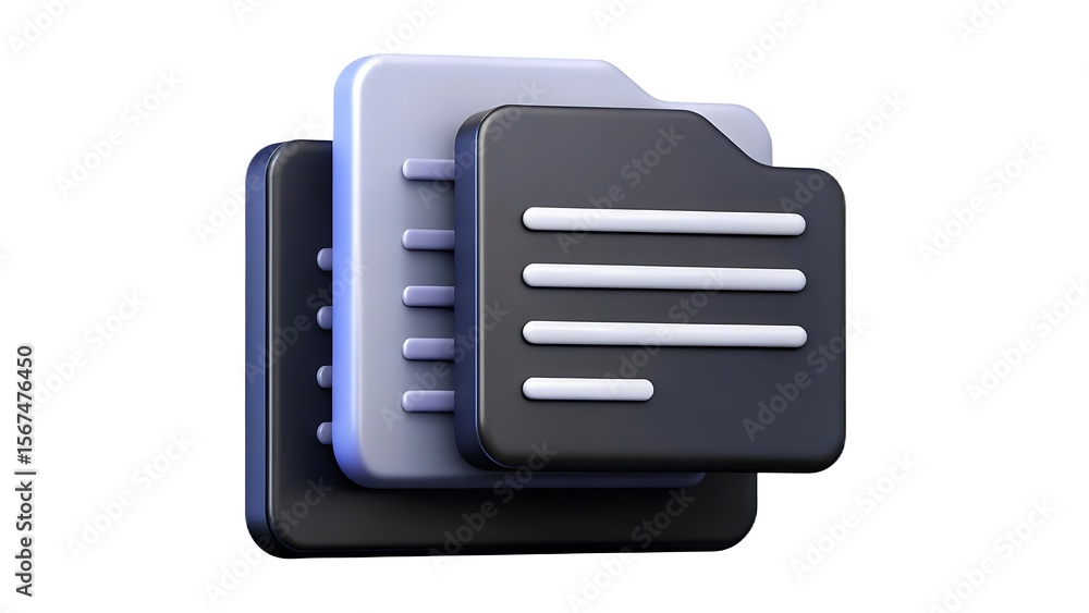 Fototapete three stacked 3d document icons with rounded corners and subtle shading representing files data or i