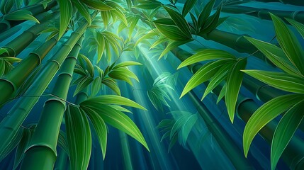 Serene Bamboo Forest: Sunlight Filtering Through Lush Greenery