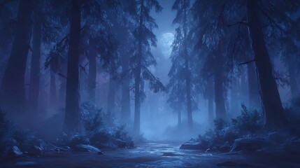 Enchanted Moonlight Forest: A Serene Night in the Woods