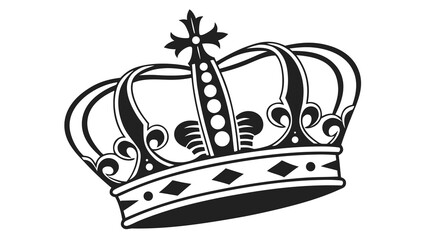 Illustration of a detailed black and white crown with a cross on top and circular accents along the center