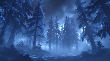 Enchanted Blue Forest: A Mystical Night in the Woods