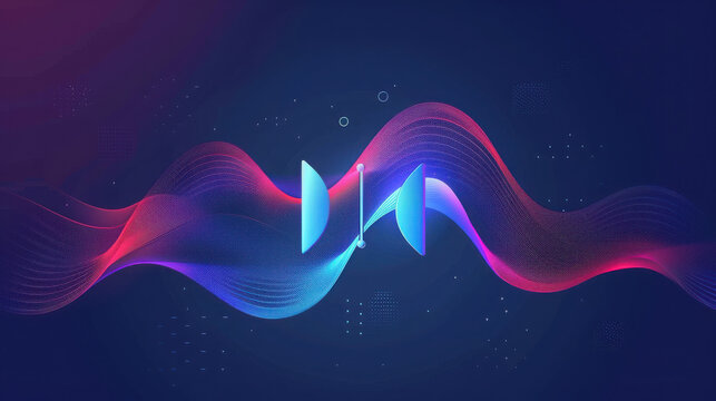 Voice assistant concept vector with sound wave equalizer flow background depicting voice and voice recognition. Personal assistant and voice recognition technology in a sleek modern style.