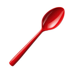 Shiny red plastic spoon, simple disposable utensil isolated on transparent background

