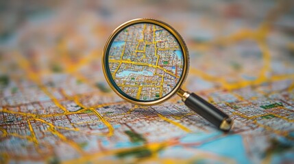 Magnifying map of city streets