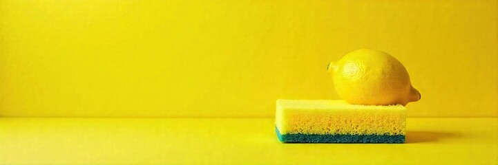 Vibrant Yellow Kitchen Sponge and Lemon Sparkling Cleanliness and Spring Freshness