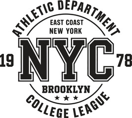 New York, Brooklyn typography for t-shirt print. Sports, athletic t-shirt graphics. Vector