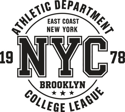 New York, Brooklyn typography for t-shirt print. Sports, athletic t-shirt graphics. Vector