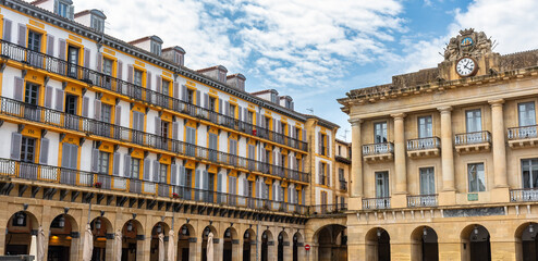 Plaza de la Constitucion with old buildings of great beauty that surround it, San Sebastian, Basque...