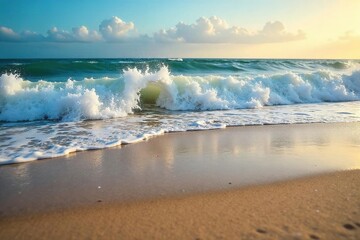 Powerful Ocean Waves Sculpting a Dramatic Sand Beach Intense Coastal Power and Unique Textures