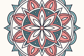 Pink and Teal Mandala Art on White Background pattern