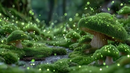 Enchanted Mushroom Forest: A Dreamlike Scene of Glowing Fungi and Moss