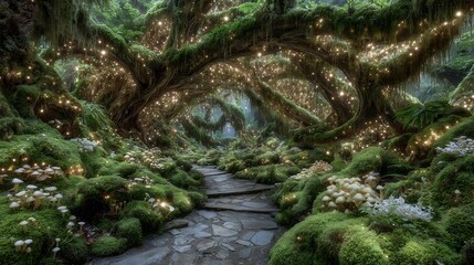 Enchanted Forest Path: A Magical Journey Through Glowing Trees and Mossy Groves