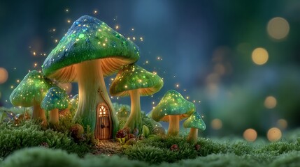 Enchanted Mushroom House: A Fantasy Forest Scene