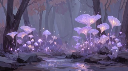 Enchanted Glowing Forest: A Mystical Streamside