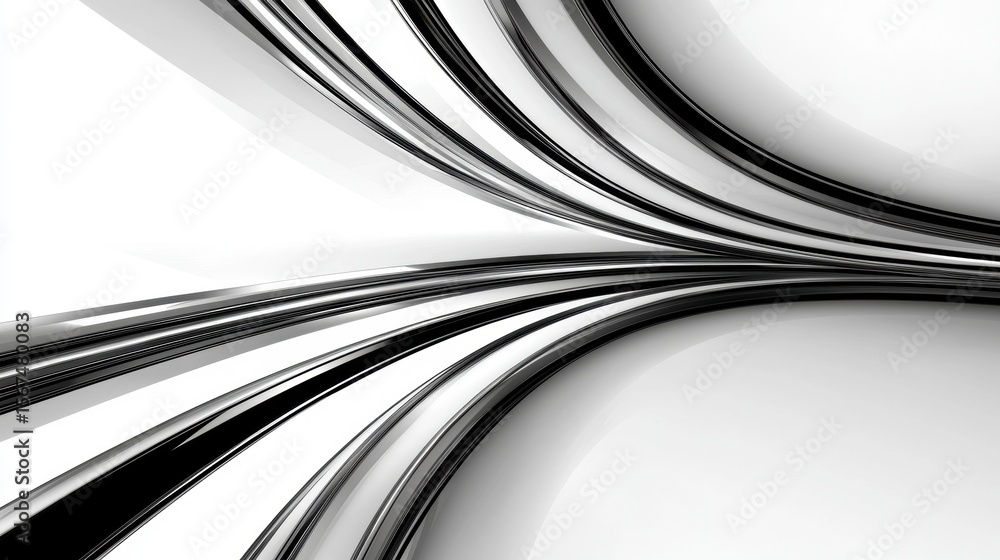 Poster abstract geometric design featuring curved lines and intersecting bands in black and white.