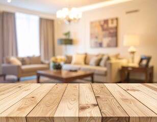 Wooden table top, kitchen background