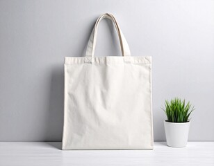 White tote bag mockup on a grey background.