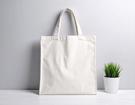 White tote bag mockup on a grey background.