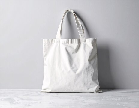 White tote bag mockup on a grey background.