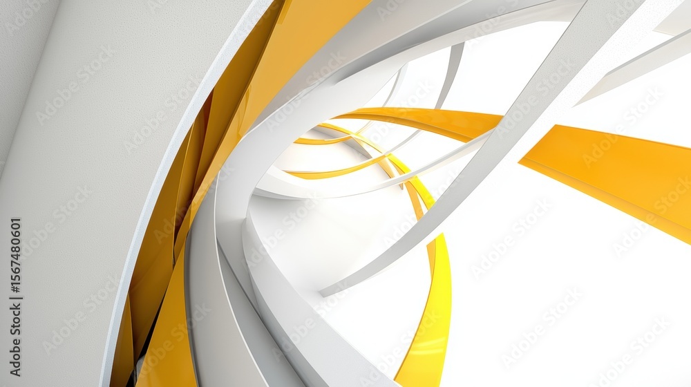 Poster a 3d rendering of abstract geometric shapes in white and yellow.