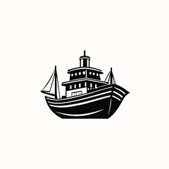 Fototapeta premium logo or symbol of a ship sailing in the middle of the ocean Minimalist concept vector illustration