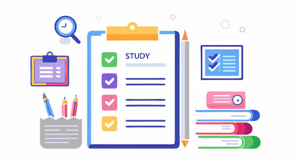 Study Time Illustration Depicting Academic Tasks and Organization for Students Focusing on Learning and Educational Productivity