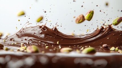Dubai Chocolate Kunafa Pistachio on white background,Dubai Chocolate bar with green kadayif and pistachio spread,popular and viral chocolate 2024,space for text.