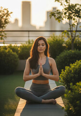 Young Woman Doing Yoga Rooftop