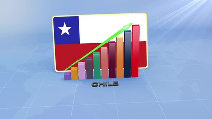 Chile Economic Growth 3D Bar Chart with Flag and Rising Green Arrow Developing Country Concept - Powered by Adobe