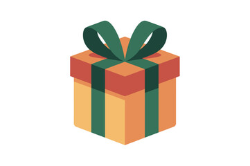 Green Gift Box with Orange Ribbon, Ideal for Festive Design