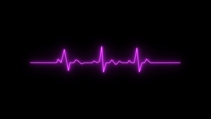 Heartbeat line neon light heart rate display screen medical research illustration. neon heartbeat icon on black background.