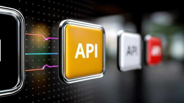 Black and yellow sign with the word API on it. The sign is surrounded by other signs