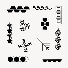 Abstract African tribal pattern symbols vector set, traditional Adinkra-inspired icon collection for textile prints, ethnic tattoos, wall art, educational materials, cultural design elements