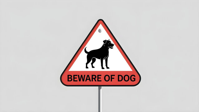 high-resolution vector illustration of a minimalist “Beware of Dog” signboard, features a clean black silhouette of a barking or alert dog, enclosed within a bold red warning triangle frame.