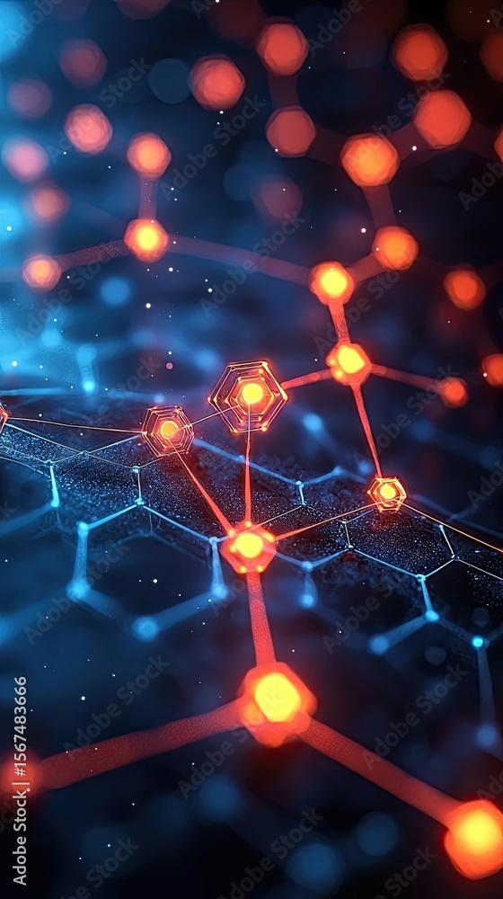 Poster luminous hexagonal network abstract background