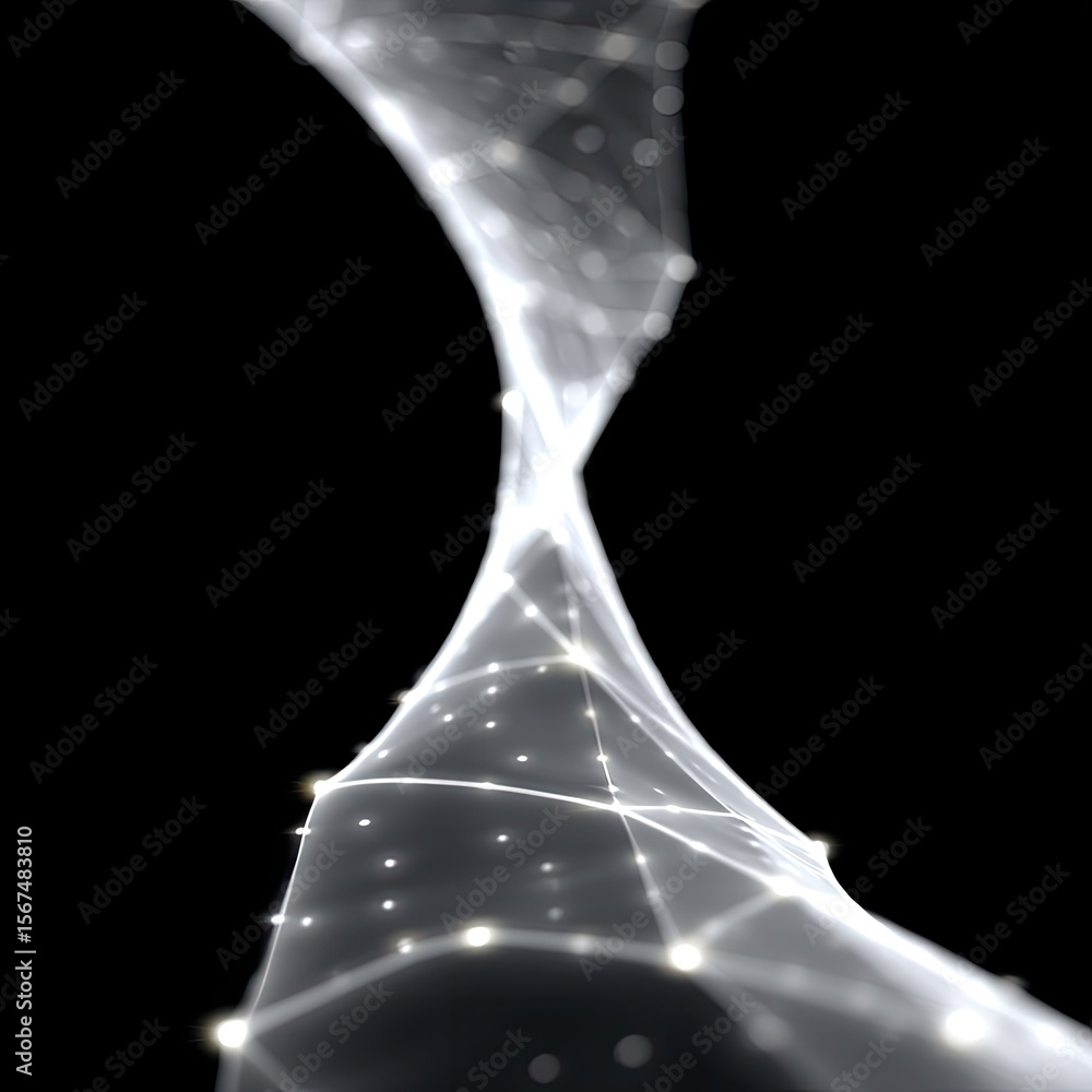 Poster luminous network structure: abstract white lines and glowing points on black background