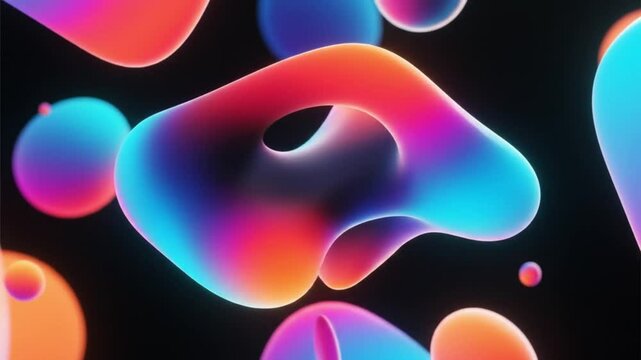 Glowing 3D liquid blob pulses smoothly in neon colors, suitable for music visualizers, digital art loops, or abstract background animations with vibrant effects.
